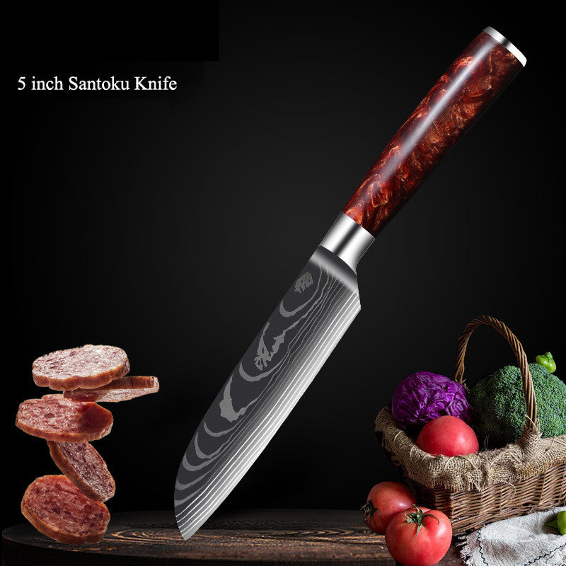 Damascus Laser Pattern Knife Set with Resin Handle - Multiple Sizes