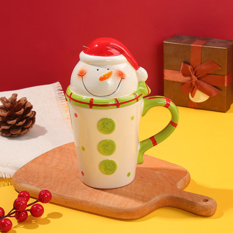 Korean Style Ceramic Mug with Cover for Hot Beverages - Cartoon Girl Design