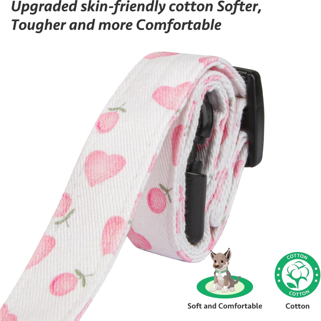 Dog Collar White and Pink Heart Pendant - Adjustable, Cute Pet Necklace