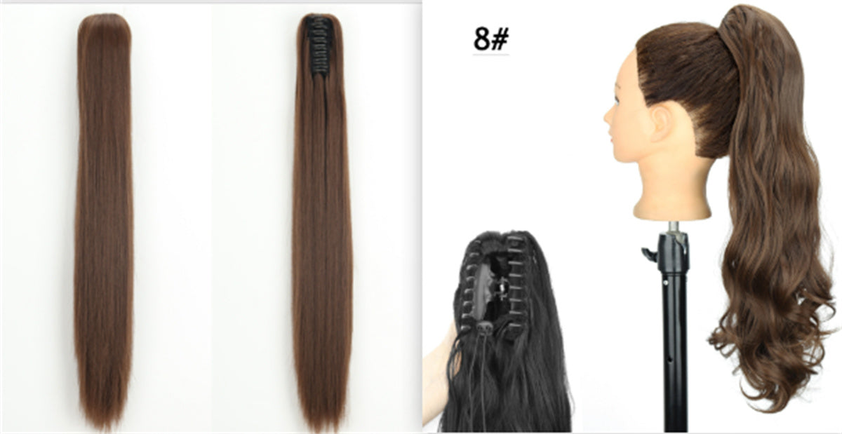 Long Straight Synthetic Wig with Ponytail Claw Clip - Chemical Fiber Hair Extension