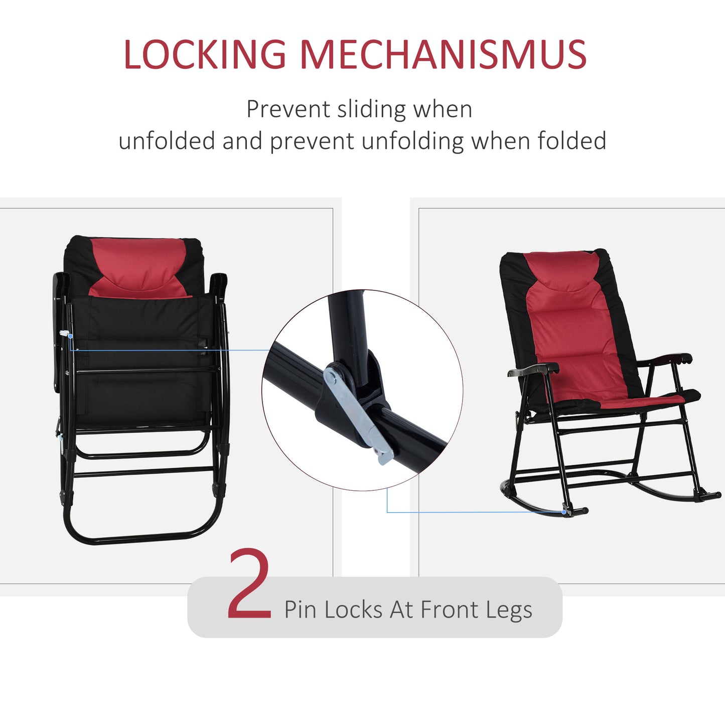 2-Piece Outdoor Patio Furniture Set with Folding Rocking Chairs - Red
