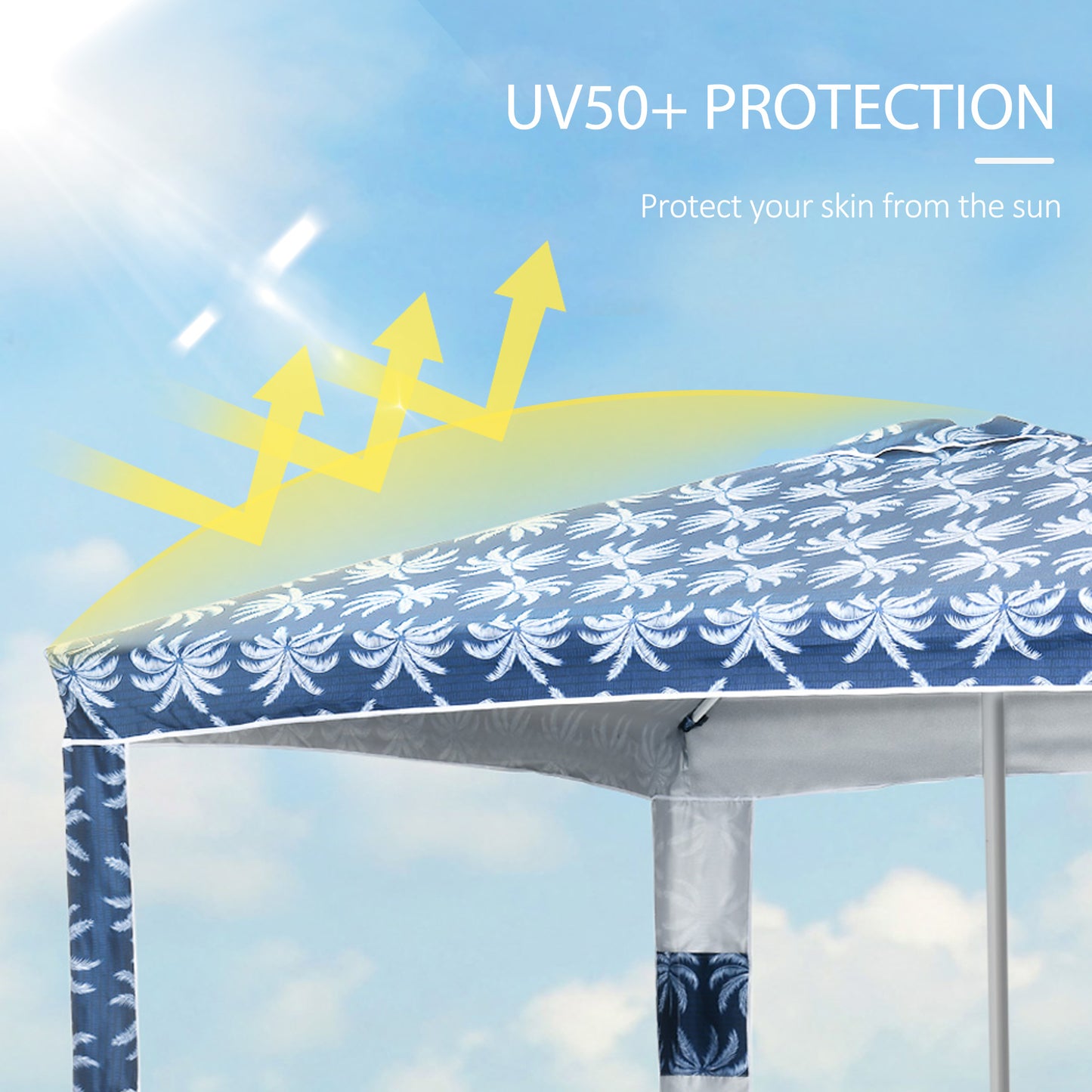 Beach Canopy Umbrella - 6.5' UV50+ Sun Shade with Sandbags