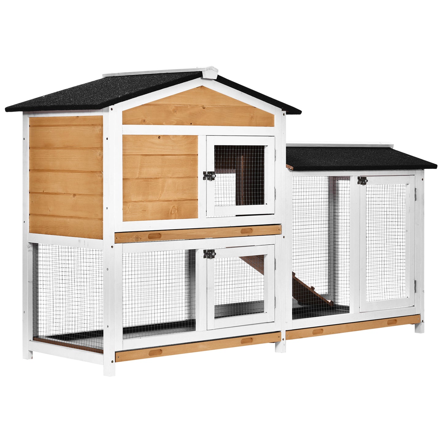 62-Inch Wooden Rabbit Hutch with Run Area, Removable Tray, Lockable Doors