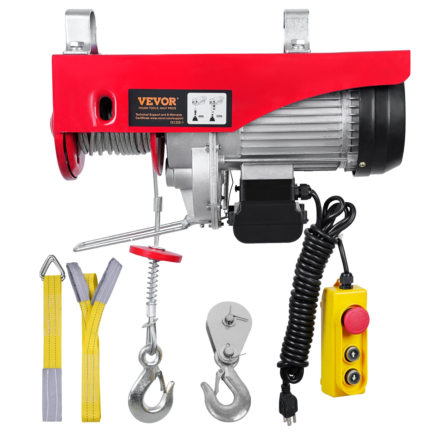 Electric Hoist 1320 Lb Capacity 1150W Steel Wire Winch with Remote for Garage & Industrial Use