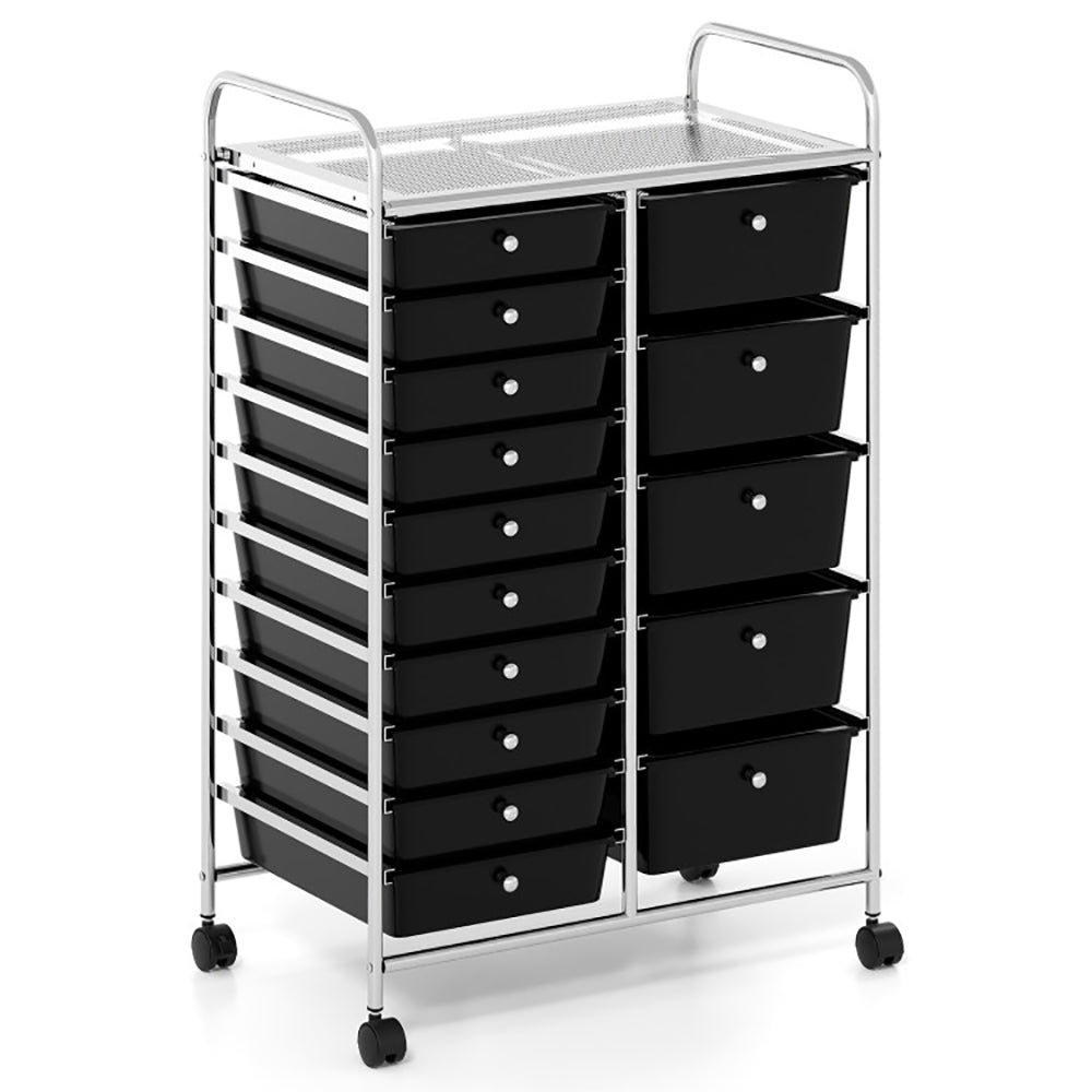 15-Drawer Rolling Storage Cart with Chrome Metal Frame
