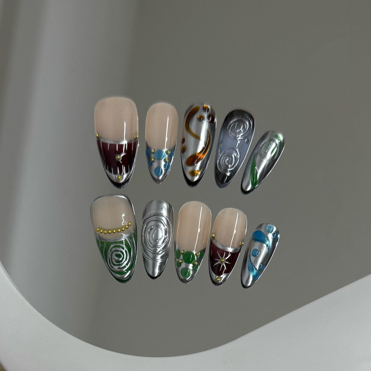 Dark Blue-Green Nail Wraps - Handmade Mysterious Pattern for Women