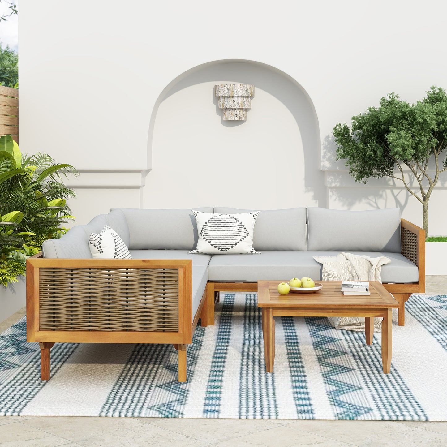 Premium Outdoor Sectional Sofa Set with Waterproof Cushions - Light Gray