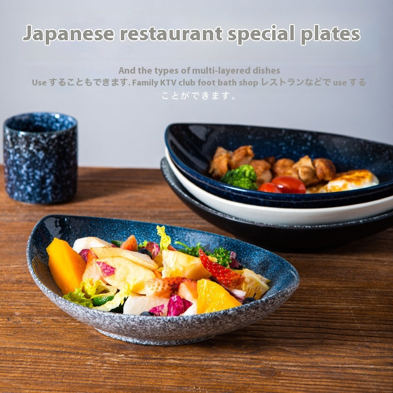 Oval Ceramic Salad Plate - Irregular Shape, 9 & 10 Inch Options, Multiple Colors