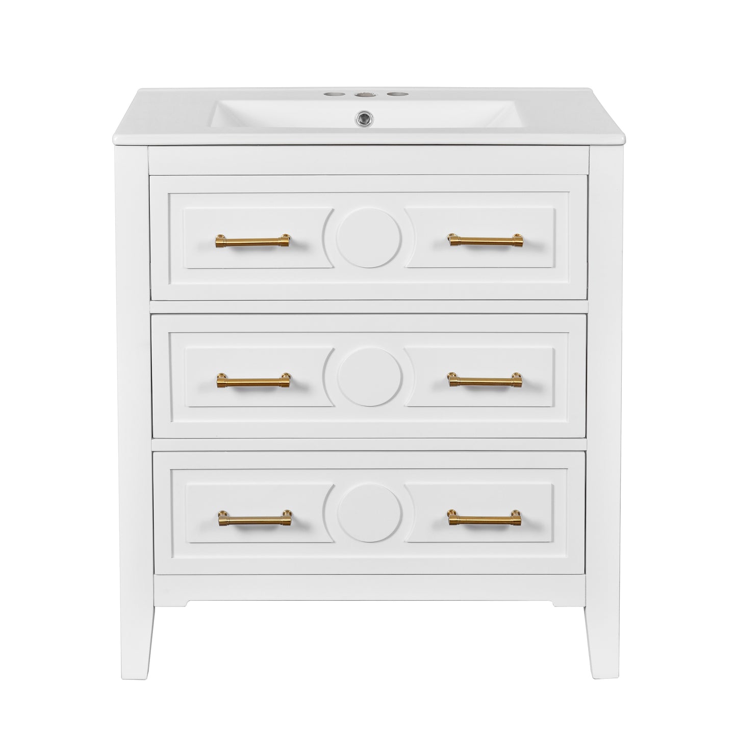 30'' White Bathroom Vanity with Ceramic Sink and 3 Drawers