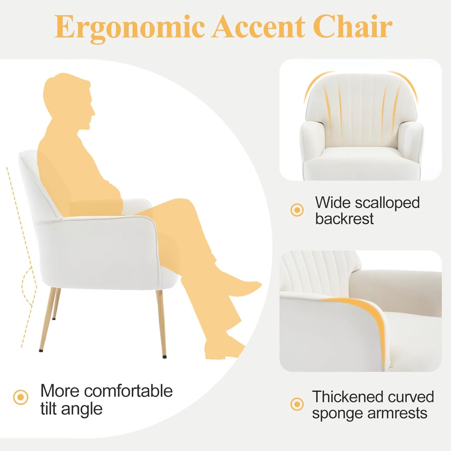 Beige Velvet Accent Chair - Modern Upholstered Barrel Armchair