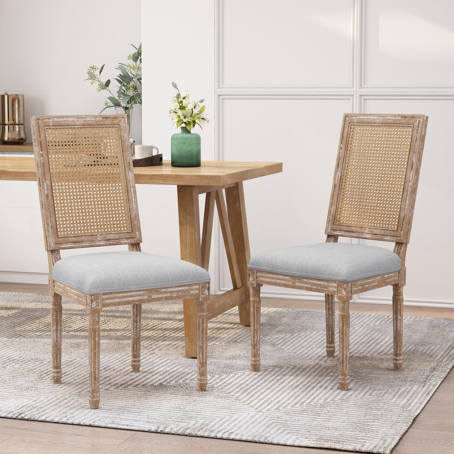 Light Grey Dining Chair Set of 2 - French Country Style