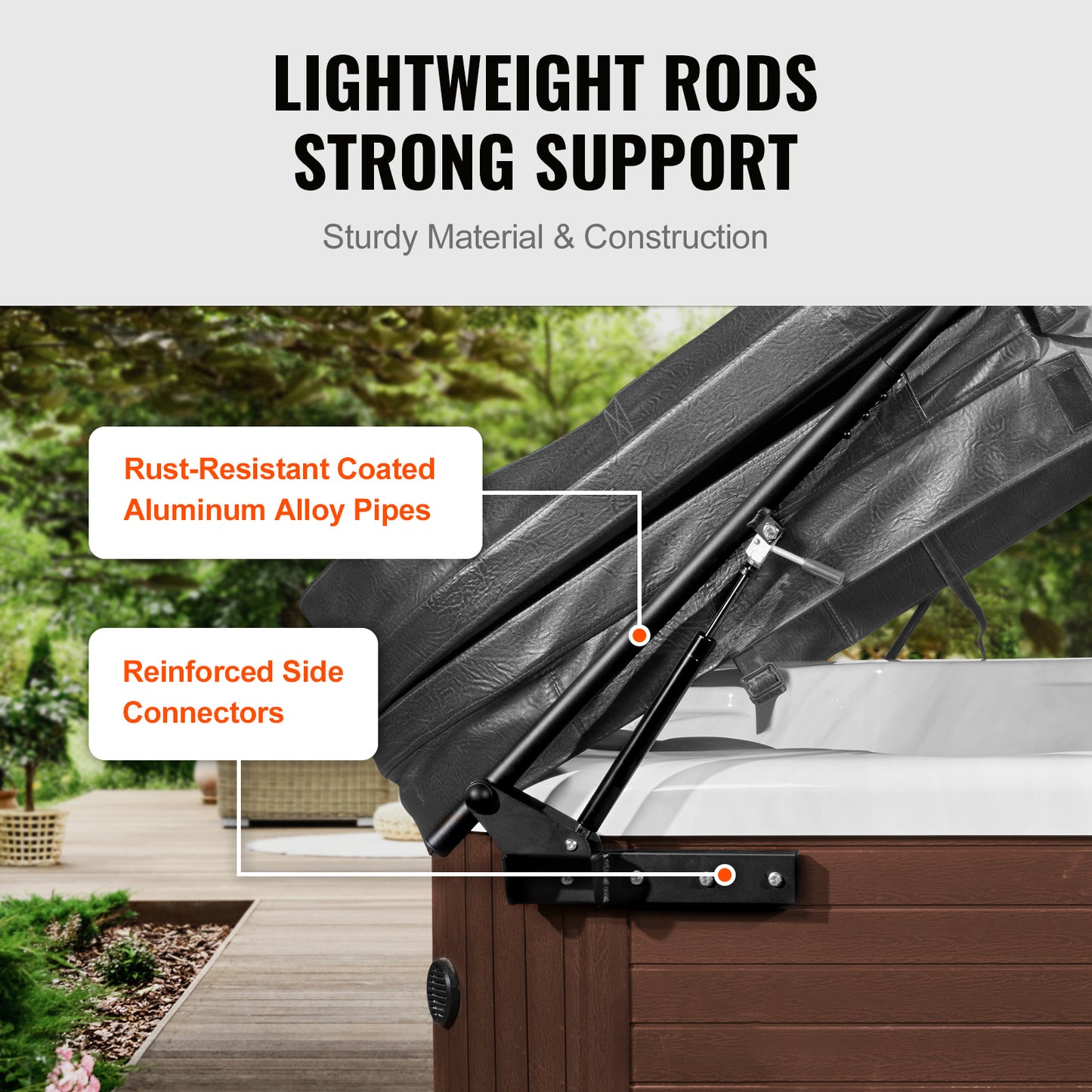 Hydraulic Hot Tub Cover Lift - Adjustable Width 69-96.5 Inches, Mounts on Both Sides