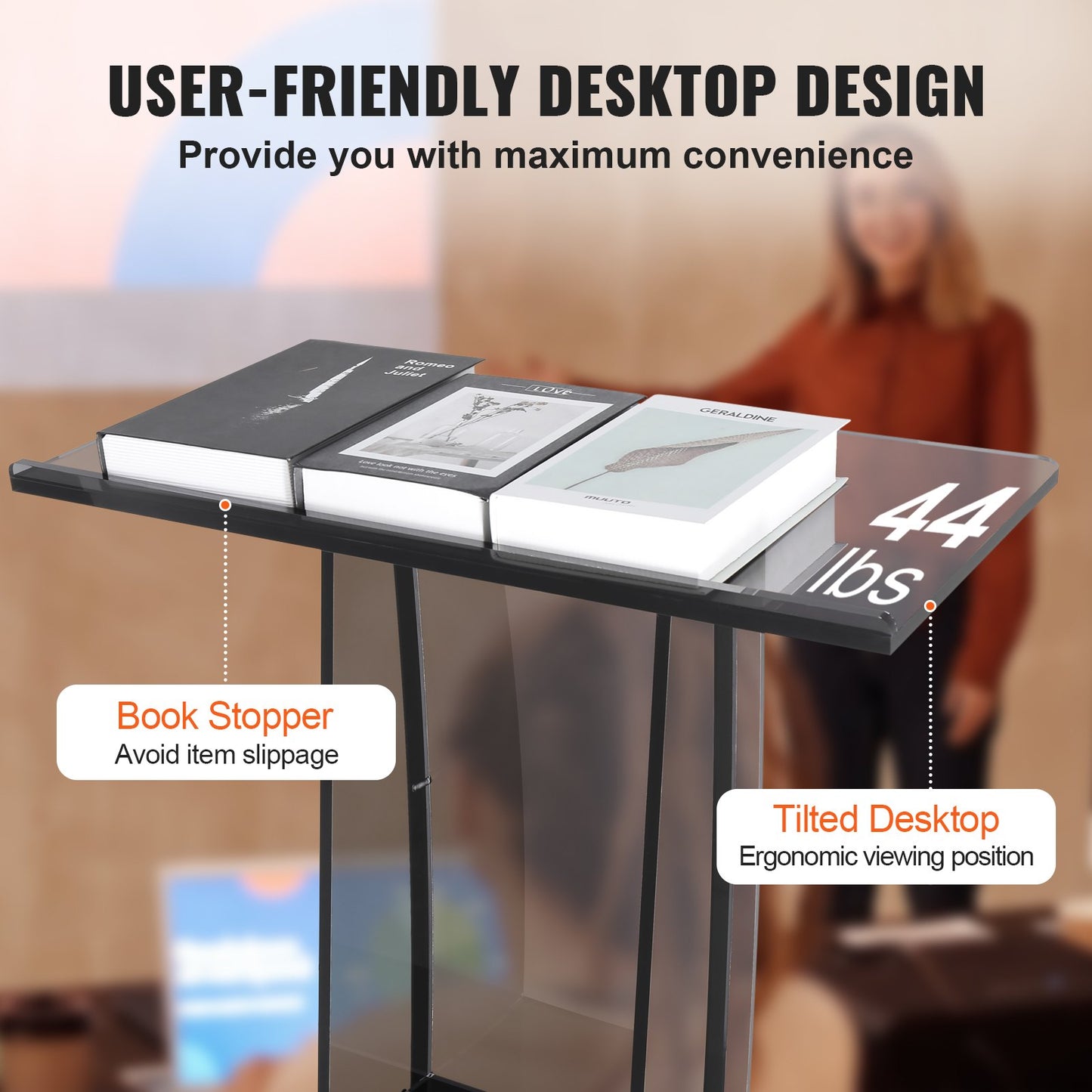 47" Acrylic Podium Stand with Storage Shelf - Black