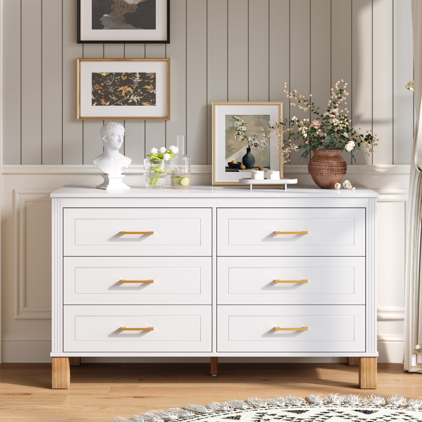 6-Drawer Double Dresser in White - Modern Kids Bedroom Storage