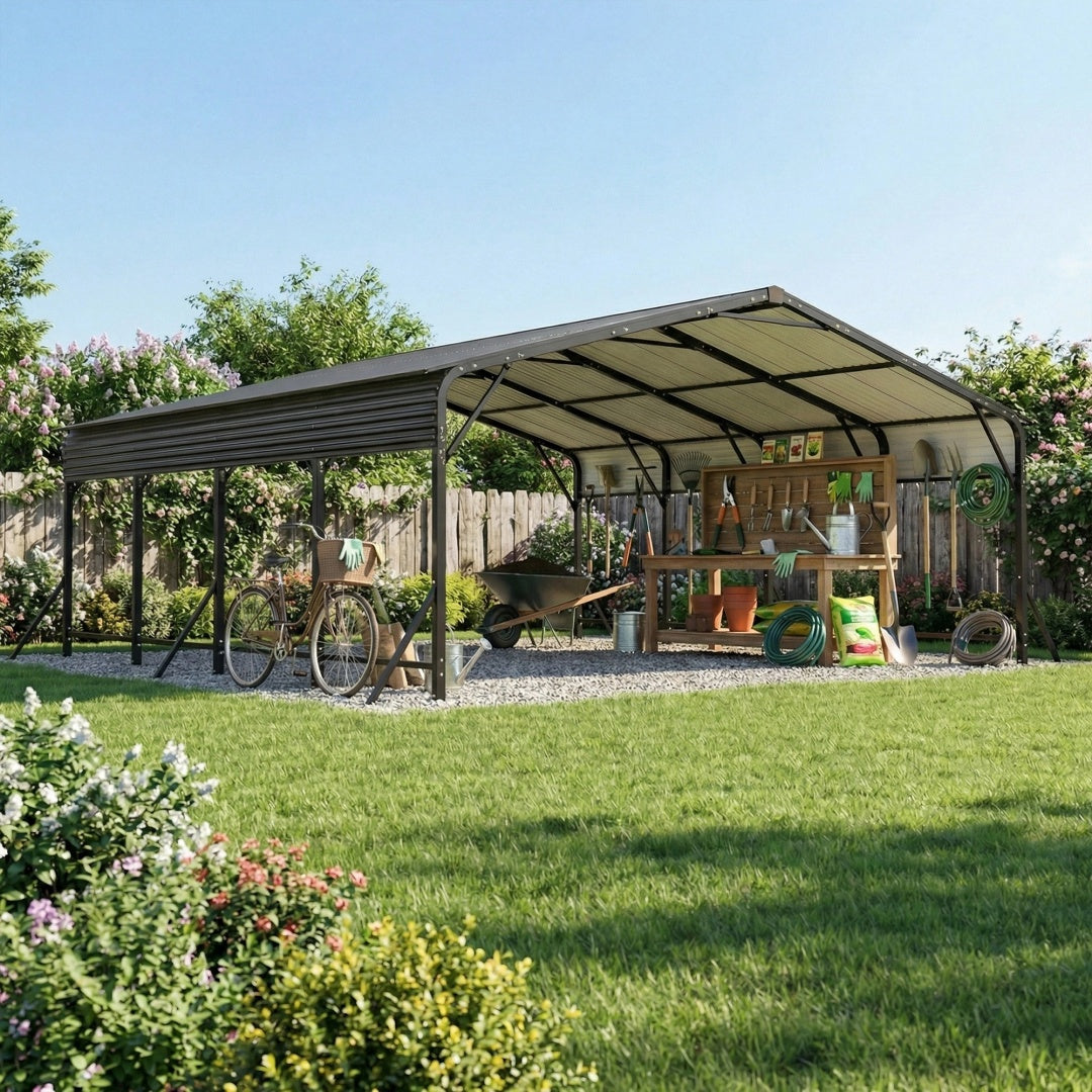Heavy Duty Galvanized Steel Carport Canopy with Waterproof Roof - Large Capacity Shelter