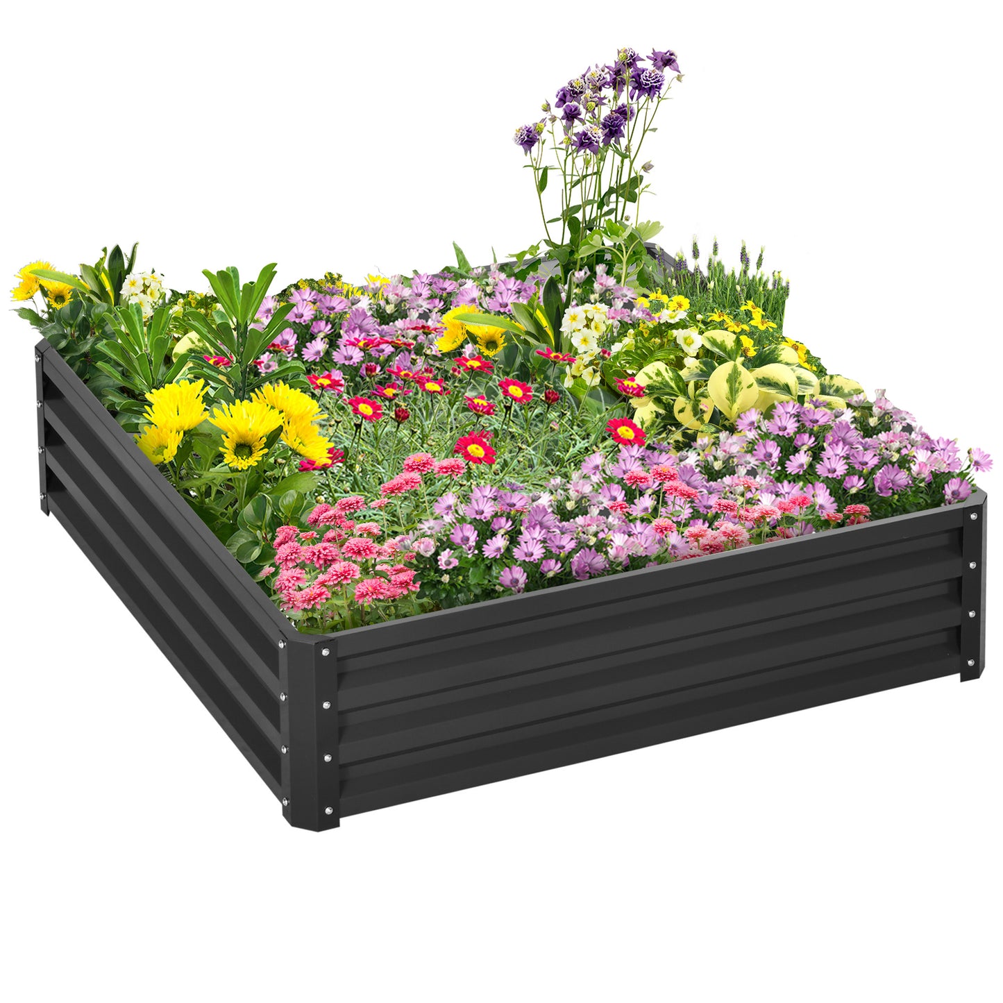 Galvanized Steel Raised Garden Bed 4x4x1 ft for Vegetables Flowers Herbs Gray