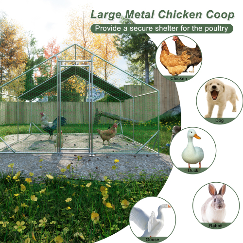 Large Metal Chicken Coop with Walk-In Run, PVC Coated Wire Mesh, Waterproof Cover