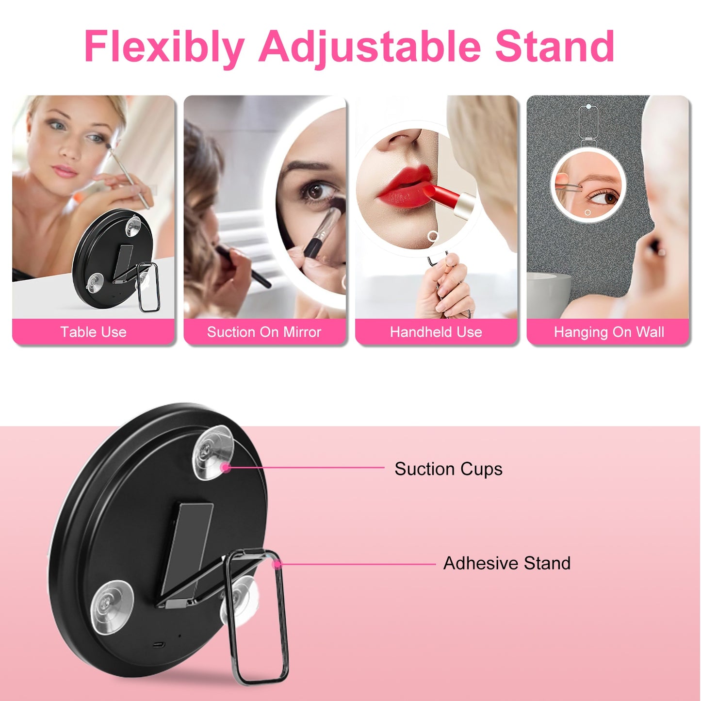 30X Magnifying Makeup Mirror with LED Light, Dimmable & 360° Adjustable Stand