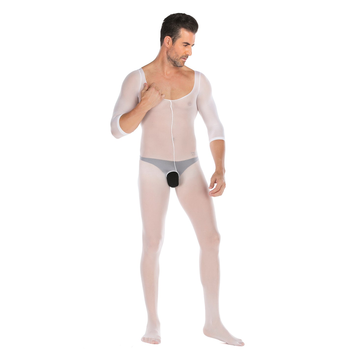 White Long Sleeve Jumpsuit for Men - Casual Wear, Comfortable Fit