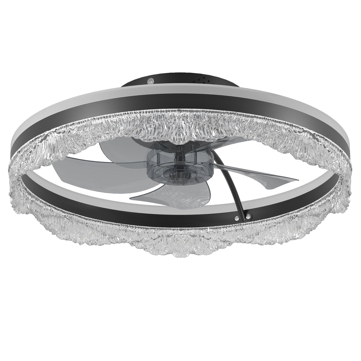 Smart Silent Ceiling Fan with Crystal LED Light - Flush Mount