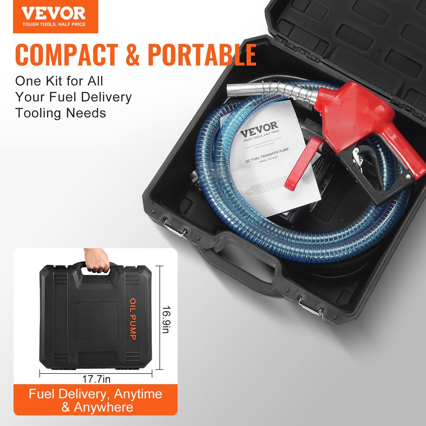 12V Diesel Transfer Pump with Auto Nozzle - 10 GPM Portable Fuel Pump