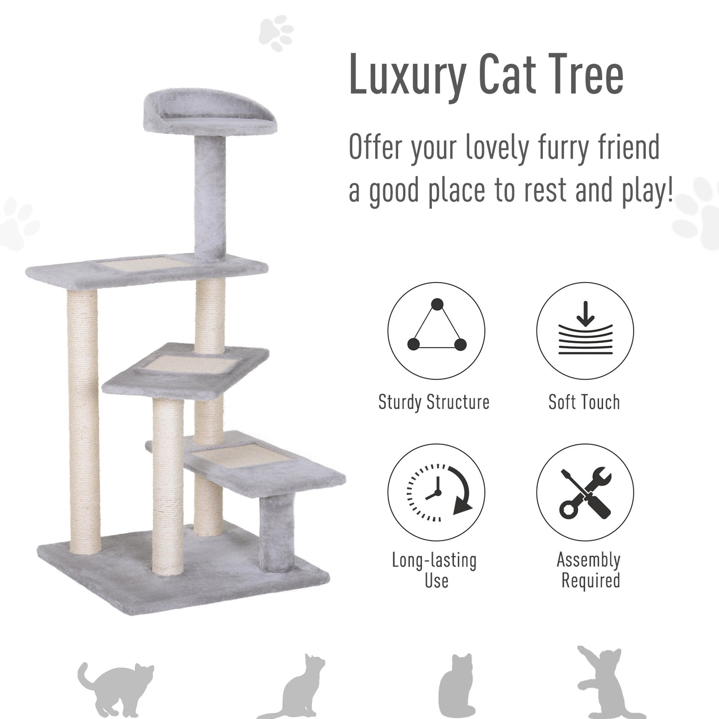 40-Inch Multi-Level Cat Tree with Scratching Posts and Perches - Gray