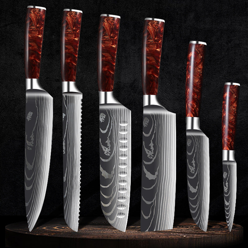 Damascus Laser Pattern Knife Set with Resin Handle - Multiple Sizes