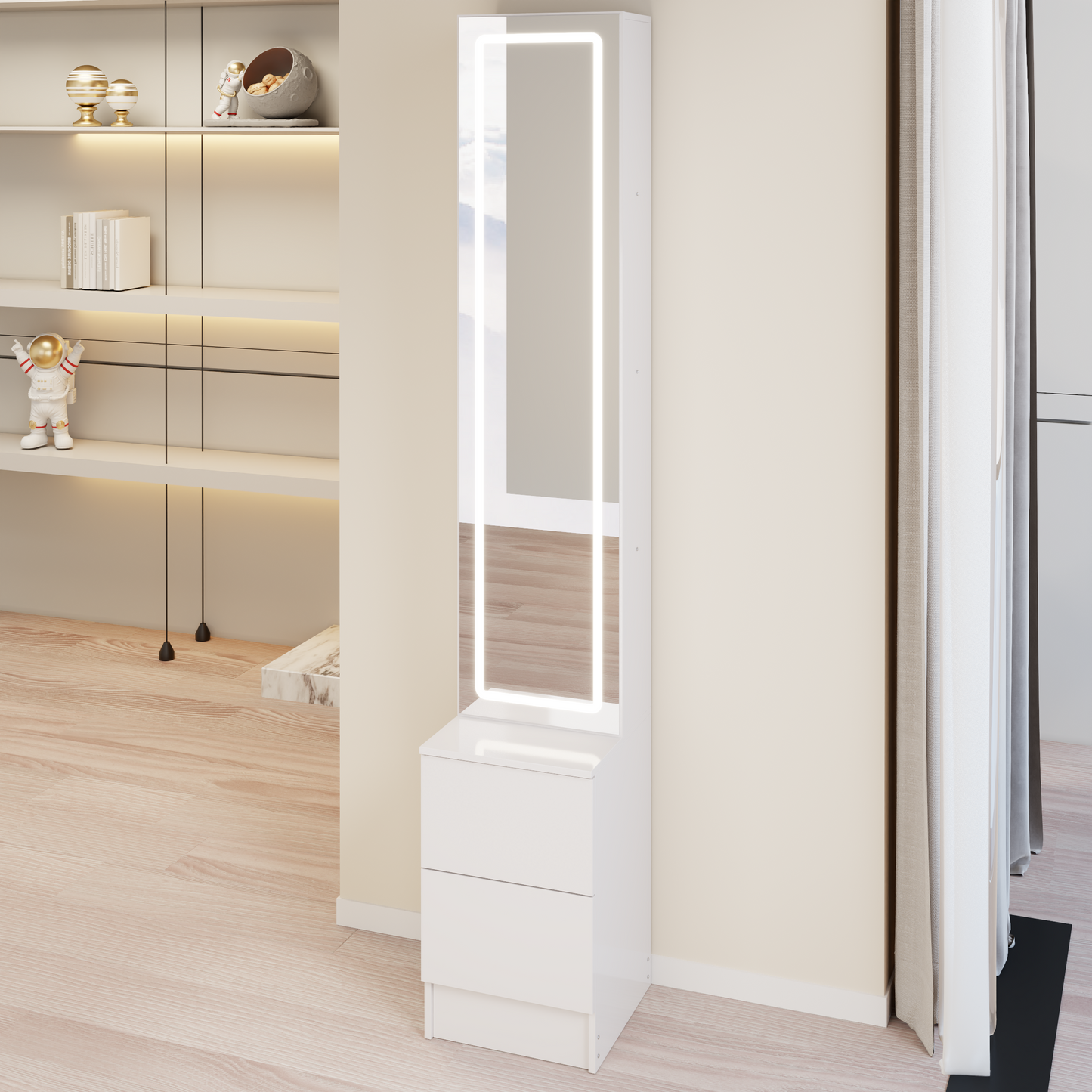 Adjustable LED Dressing Mirror Cabinet - White, Multi-layer Storage