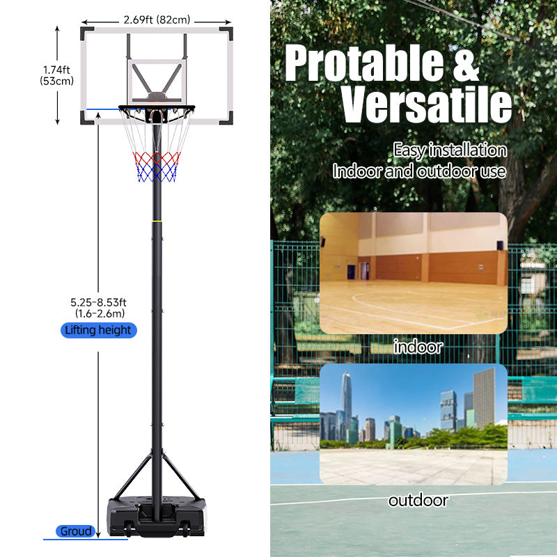 Adjustable Portable Basketball Hoop 5.25-8.53 Ft with Wheels