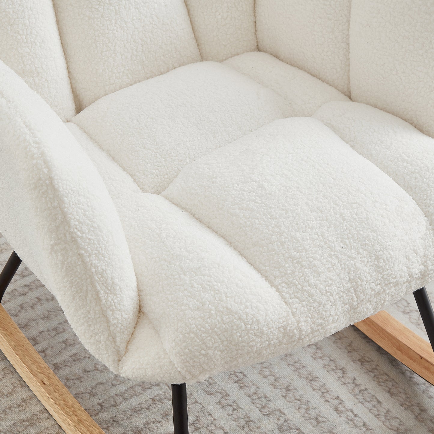 Ivory Upholstered Teddy Fabric Rocking Chair - Ergonomic Design