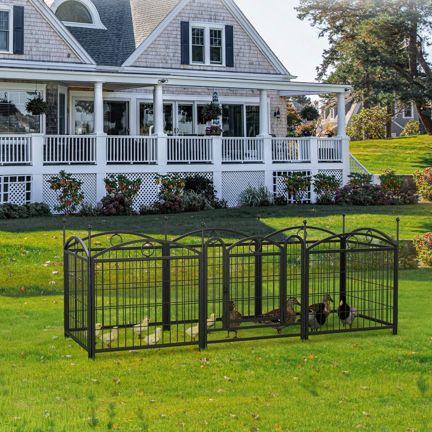 Indoor/Outdoor 24 Inch Dog Playpen - Heavy Duty Metal Pet Fence with Doors