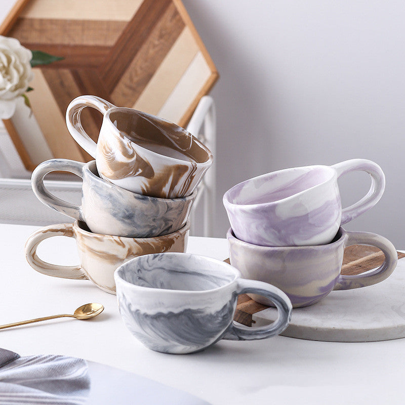 Irregular Marble Breakfast Cup - Ceramic Drinkware for Kitchen & Dining