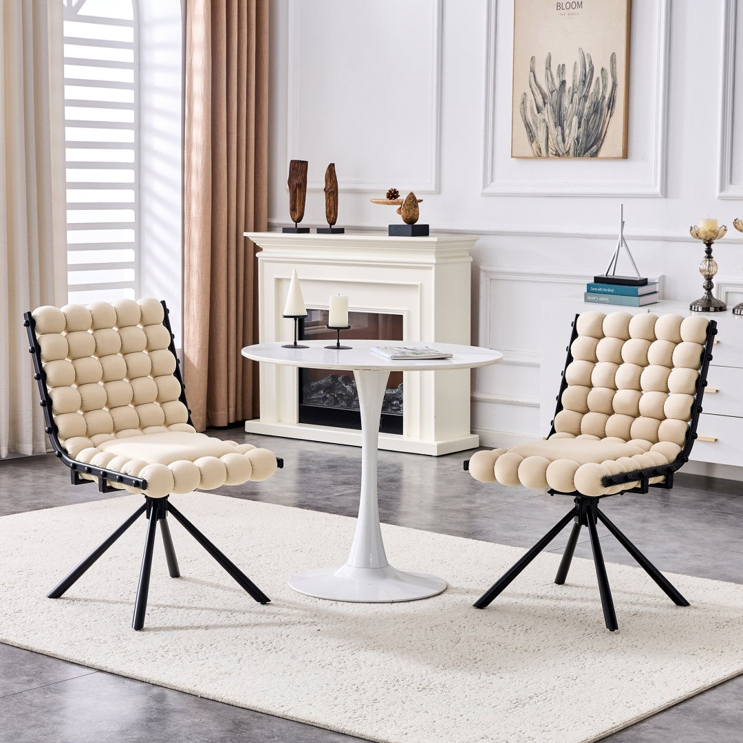 Set of 2 Beige Velvet Dining Chairs with Black Legs