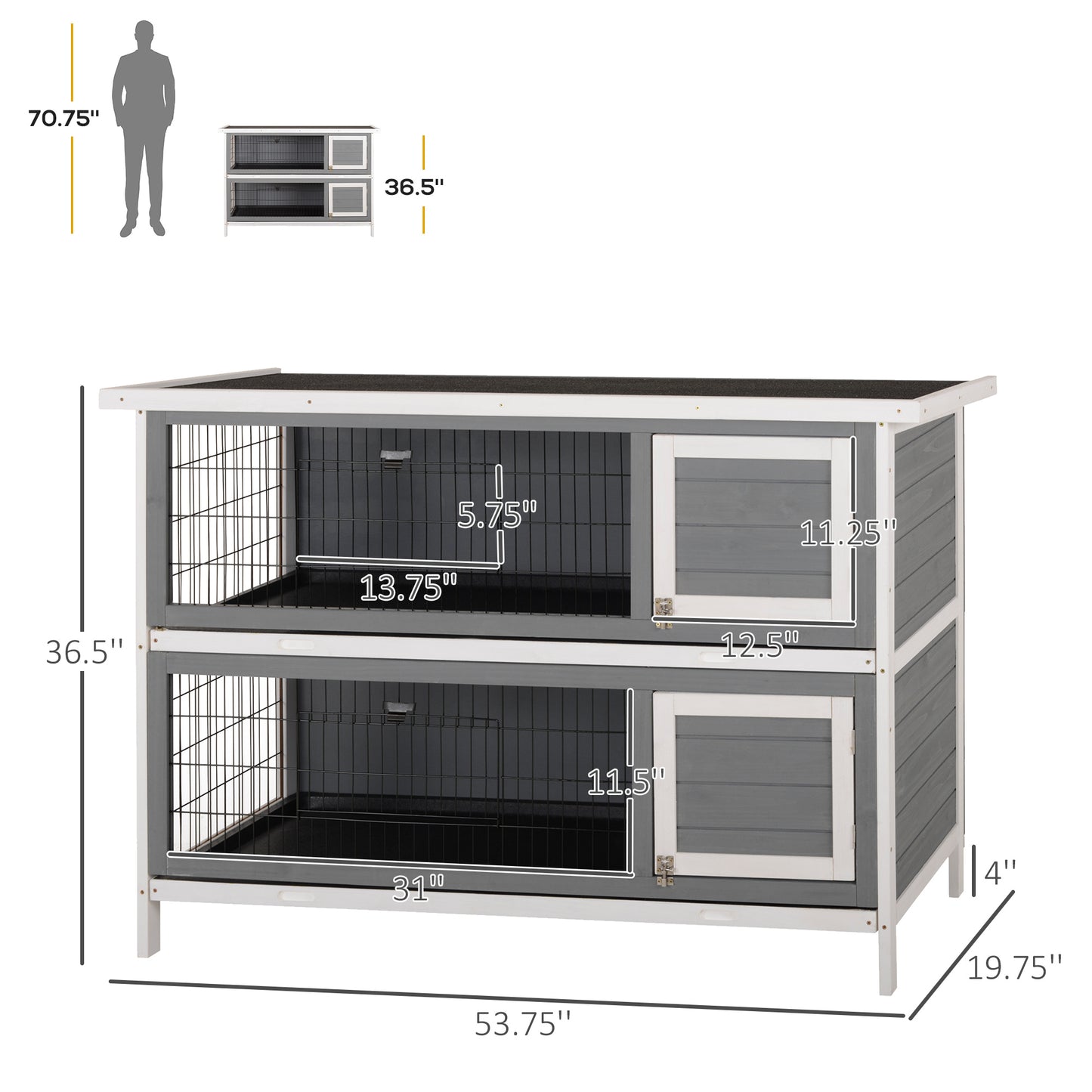 Large 54-Inch Wooden Rabbit Hutch with Lockable Doors Waterproof Roof