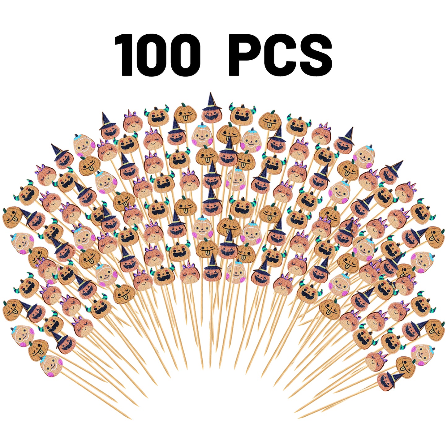 Halloween Cocktail Picks - 100 Bamboo Pumpkin Toothpicks