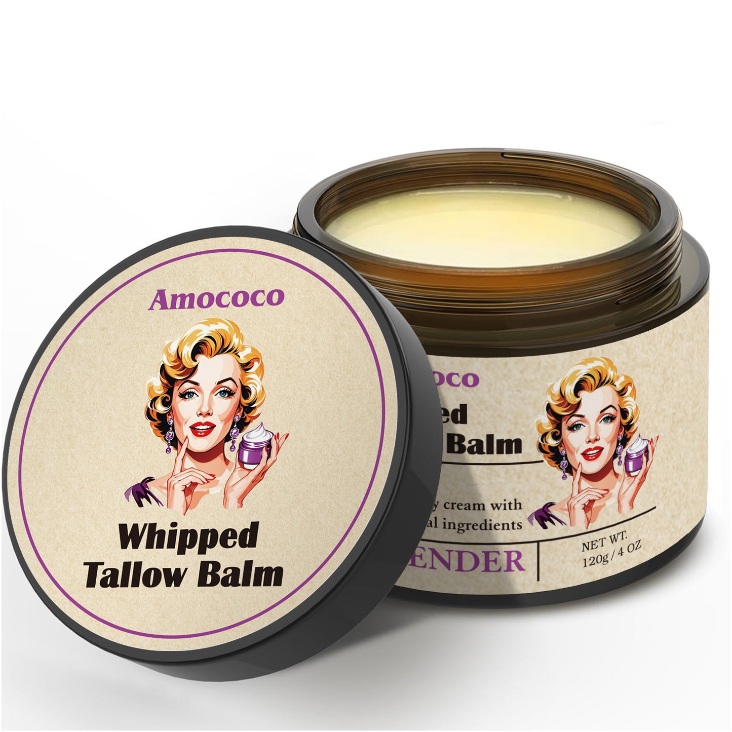 Whipped Tallow Balm - Natural Lavender Moisturizer for Face & Body, 120g