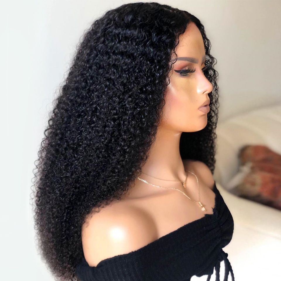 Long Kinky Curly Human Hair Wig Lace Front 16-24 Inches - Fluffy Style