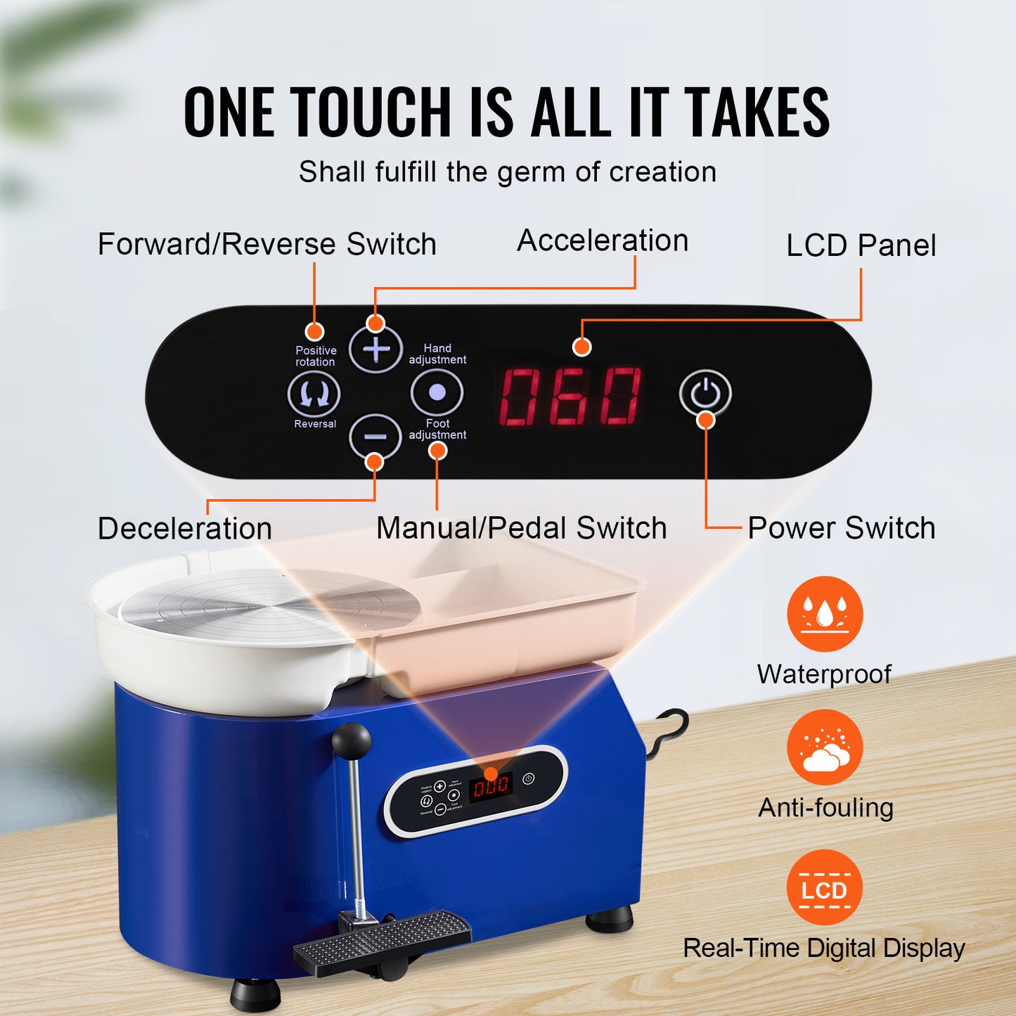 Pottery Wheel 450W 11-Inch Clay Forming Machine with Adjustable Speed, Handle & Pedal Control, Detachable Basin, Craft DIY for Beginners - Blue