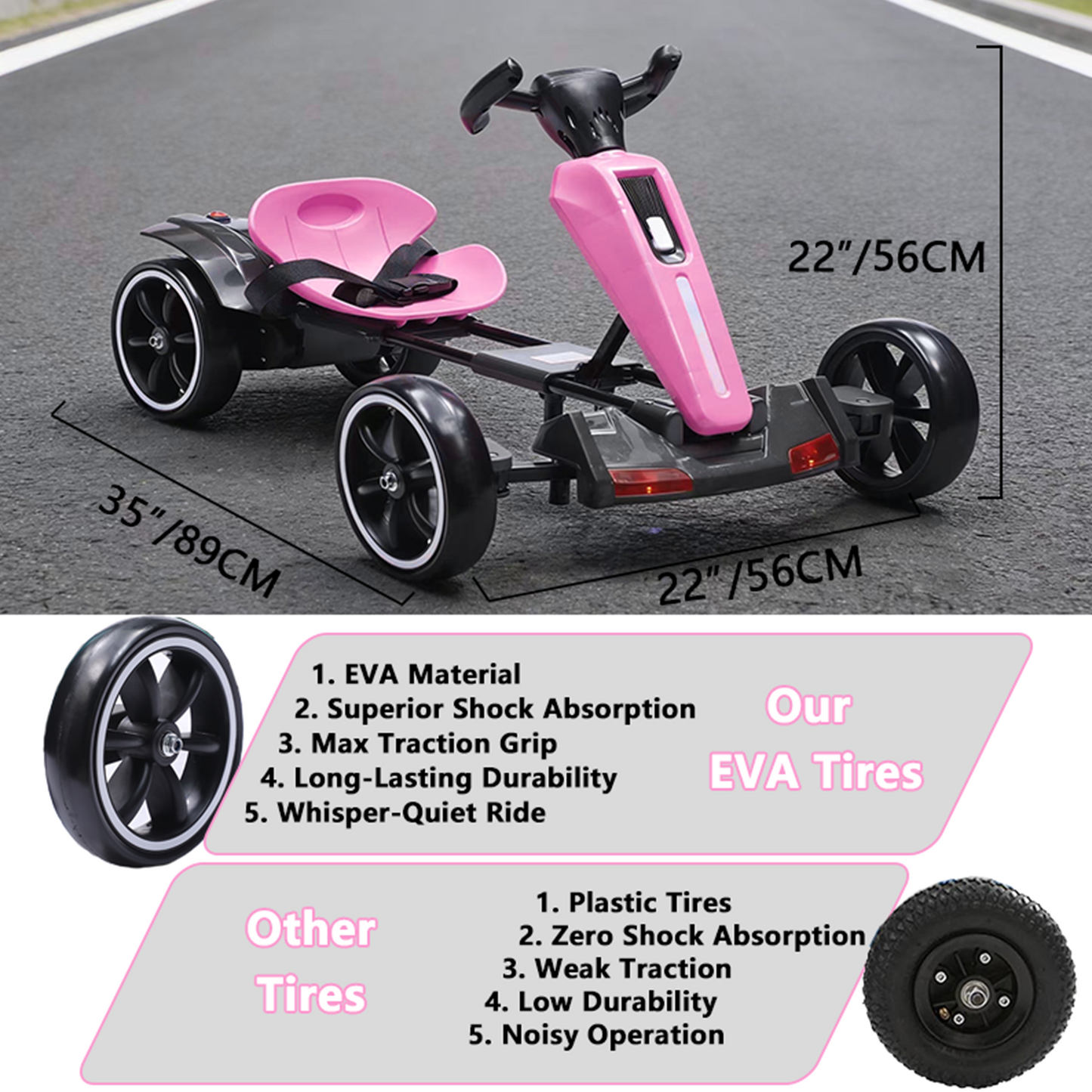 12V Kids Electric Pedal Go Kart with Adjustable Seat & EVA Wheels