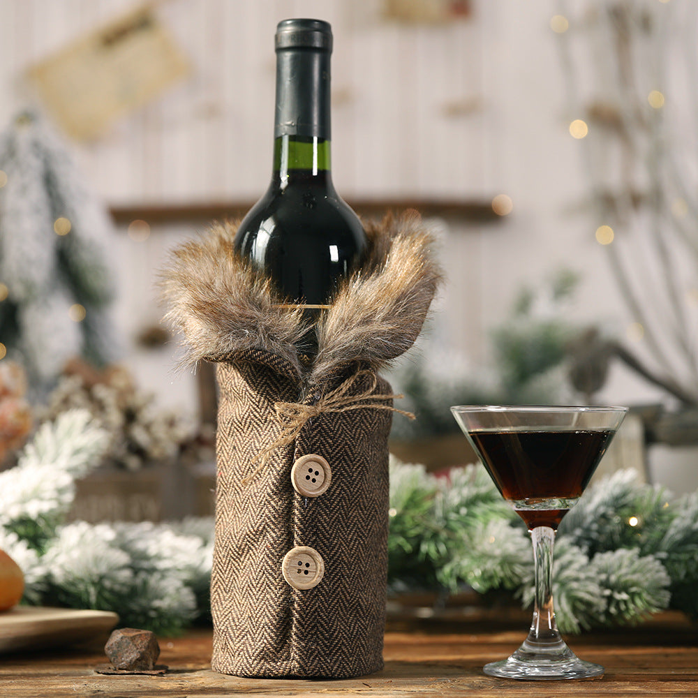 Decorative Wine Bottle Cover Tartan Stripes & Checker Plaid Skirt
