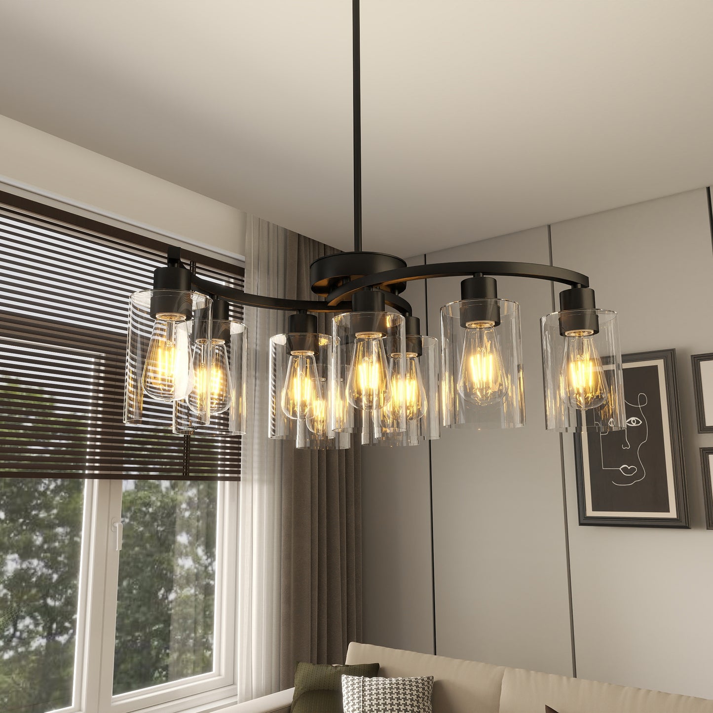 9-Light Black Modern Chandelier for Dining Room & Kitchen Island