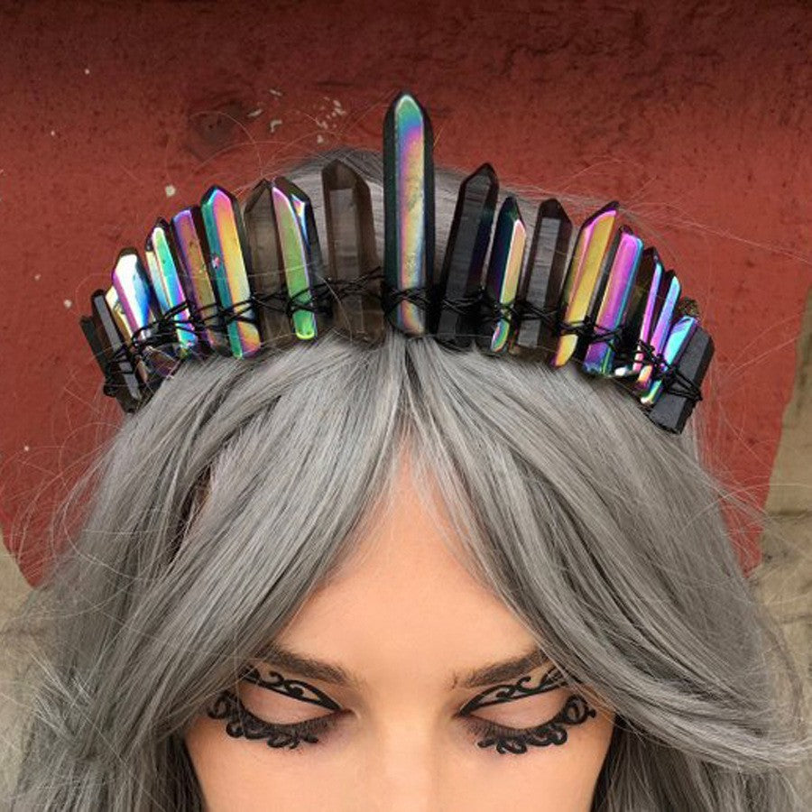 Natural Crystal Crown Hair Accessory Unisex Colorful White & Gold Variants