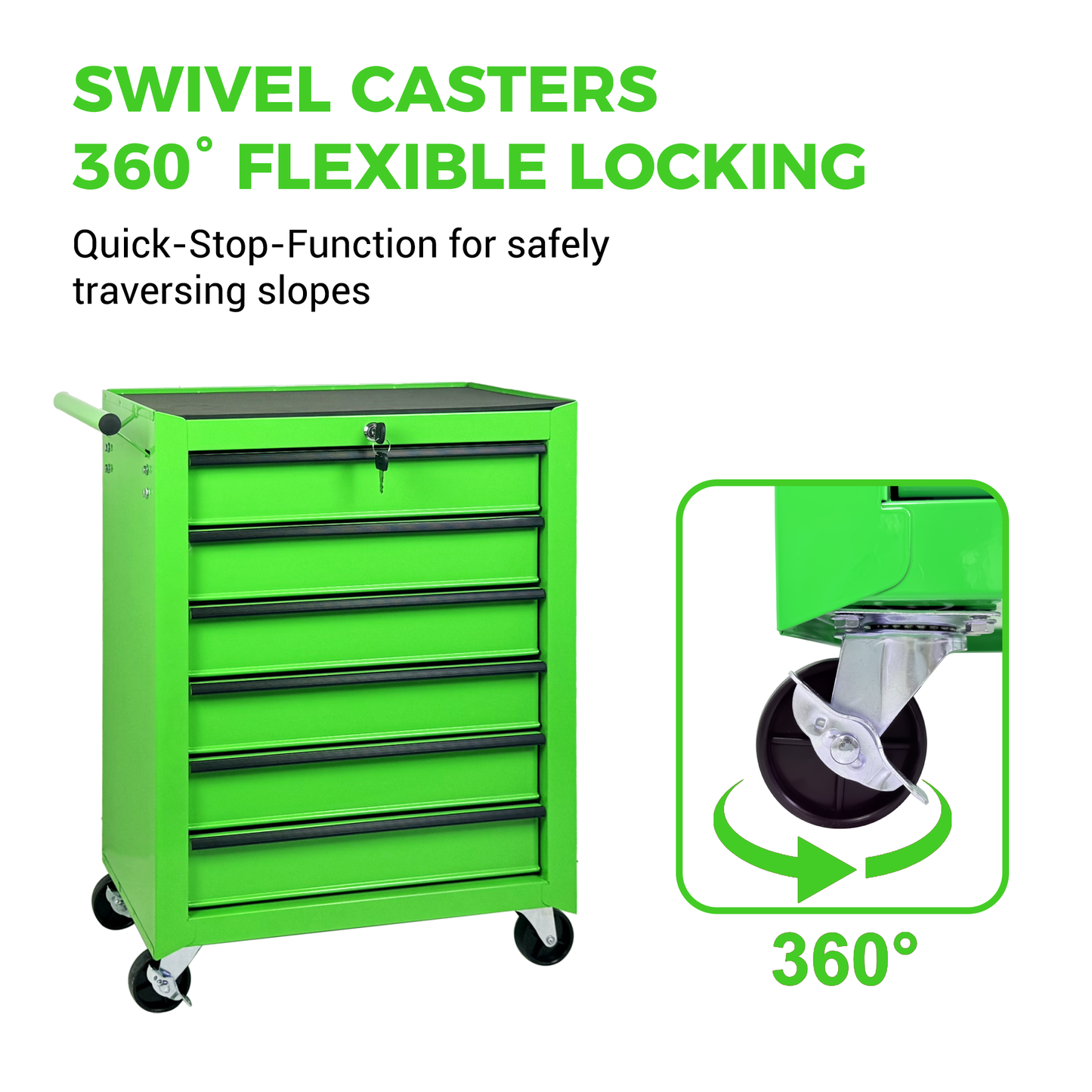 20-Inch Rolling Metal Tool Chest with 6 Drawers - Green