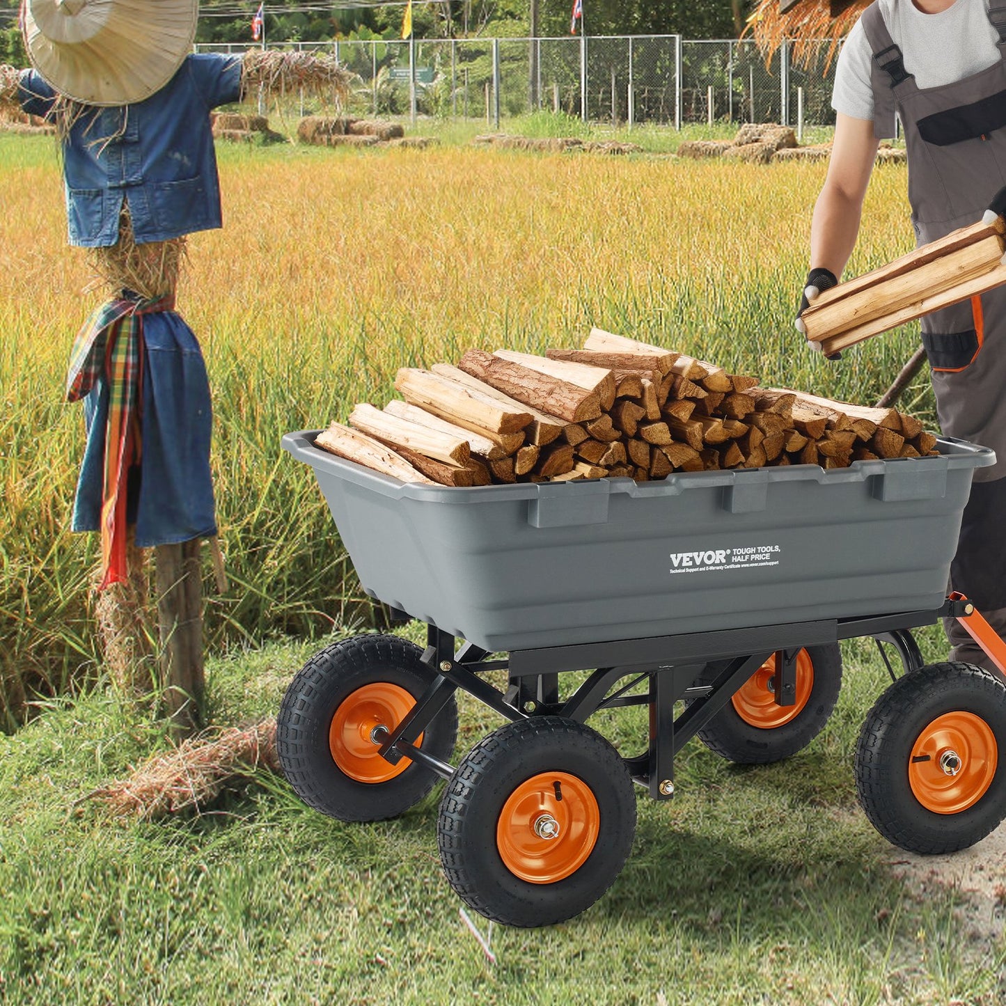 Heavy-Duty Garden Dump Cart 1500 Lbs Capacity with Steel Frame Black