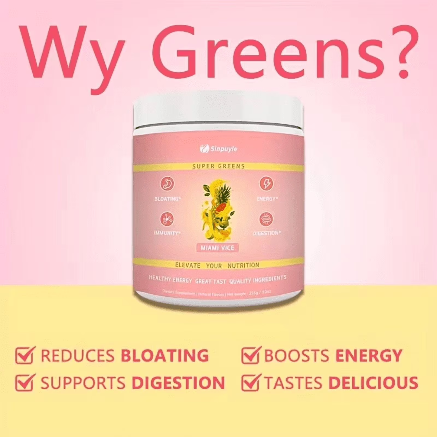 Super Greens Powder - Daily Supplement for Energy, Digestion & Immunity 255g