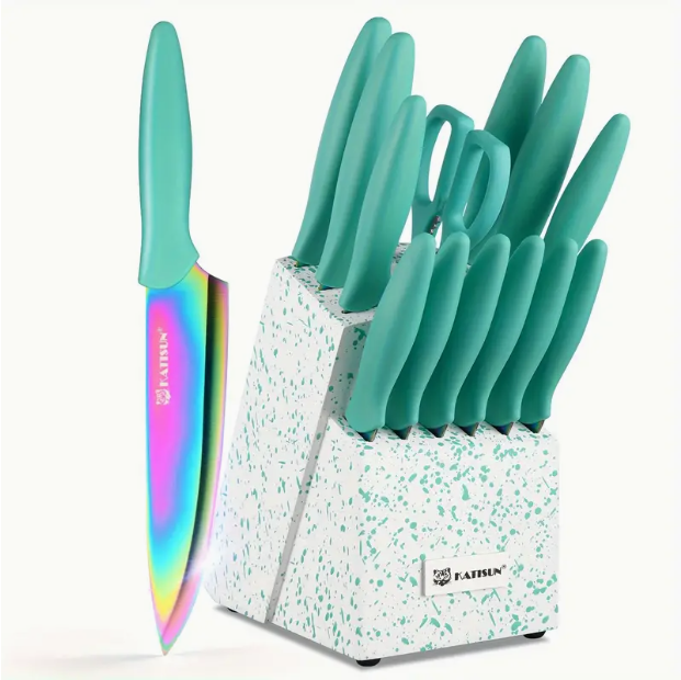 14-Piece Rainbow High Carbon Stainless Steel Knife Set with Scissors