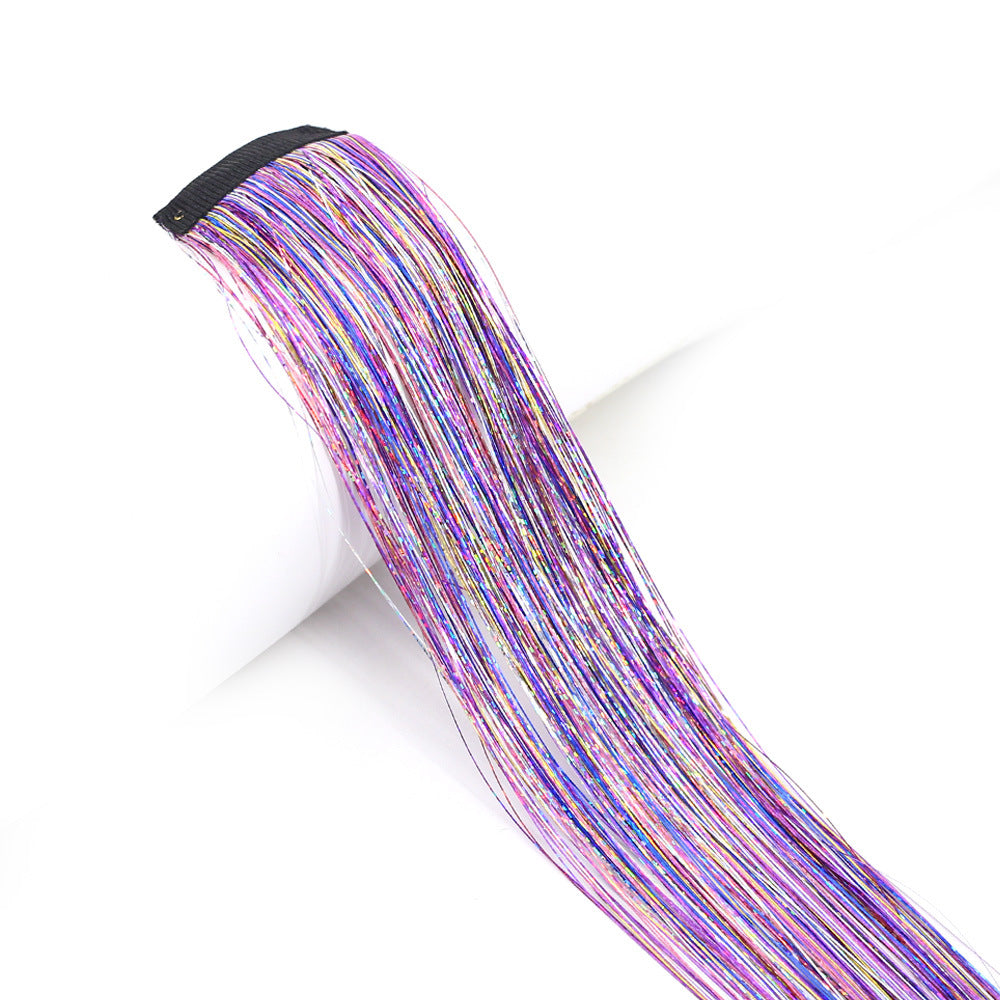 Clip-In Rainbow Hair Extensions - Long Synthetic Wig with Gold Thread