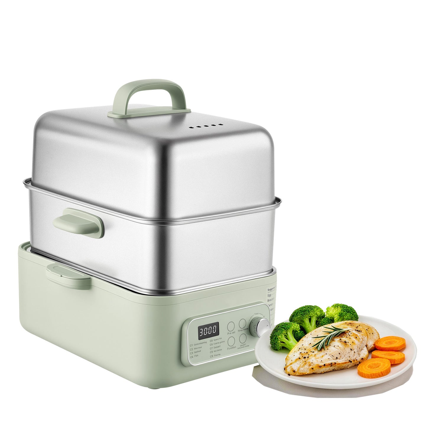 Electric Food Steamer 13.7 QT 2-Tier Stainless Steel Vegetable & Seafood Cooker