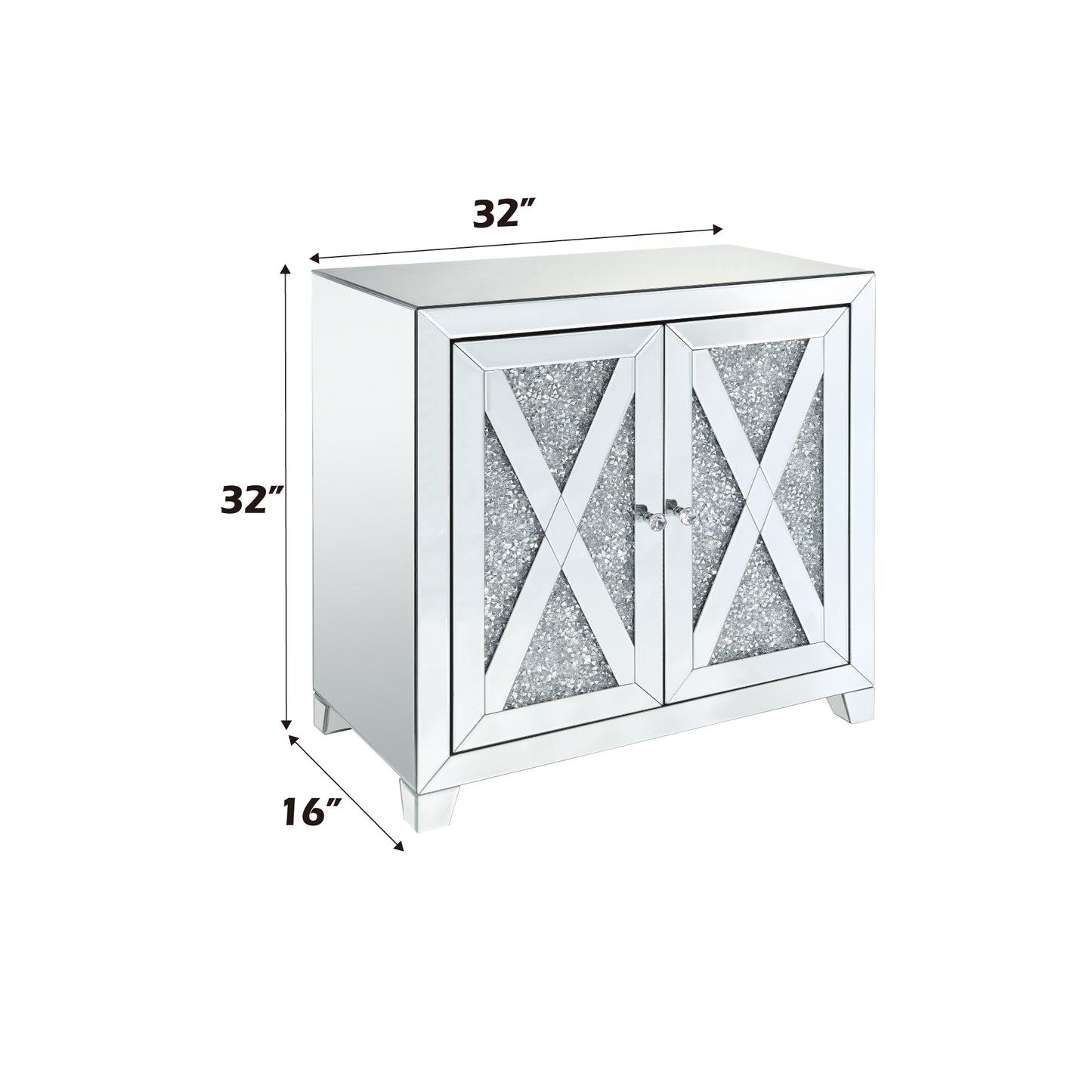 Mirrored Console Cabinet with Faux Diamonds - Silver