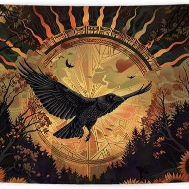 Halloween Raven Sunflower Tapestry - Gothic Wall Decor for Home & Garden